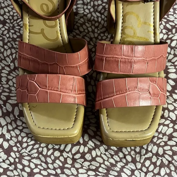 Sam Edelman Rosalind Platform Heeled Sandals in Terra Rose Croc Size 8.5
