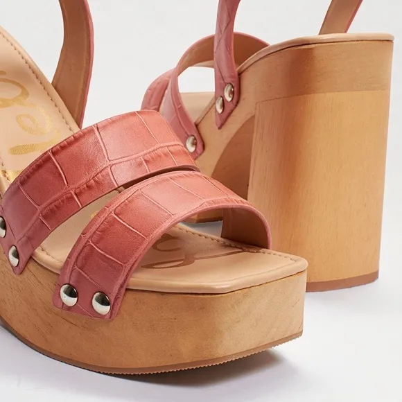 Sam Edelman Rosalind Platform Heeled Sandals in Terra Rose Croc Size 8.5
