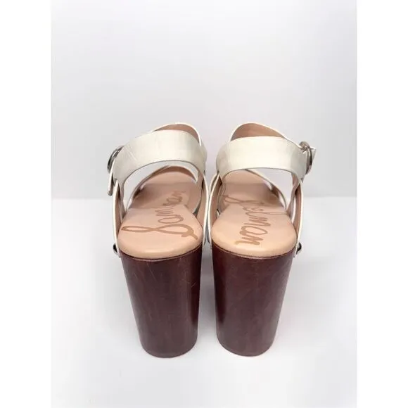 Sam Edelman Sandals Size 9.5 Ivory Josefine Wooden Clogs Platform Heel