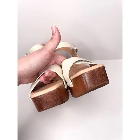 Sam Edelman Sandals Size 9.5 Ivory Josefine Wooden Clogs Platform Heel
