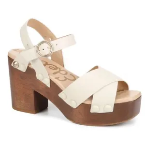 Sam Edelman Sandals Size 9.5 Ivory Josefine Wooden Clogs Platform Heel