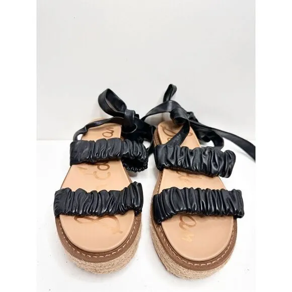 Sam Edelman Sandals Womens 9.5 Black Leather Wraparound Espadrille Platform