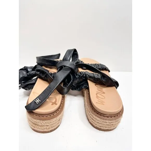 Sam Edelman Sandals Womens 9.5 Black Leather Wraparound Espadrille Platform