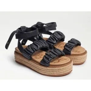 Sam Edelman Sandals Womens 9.5 Black Leather Wraparound Espadrille Platform