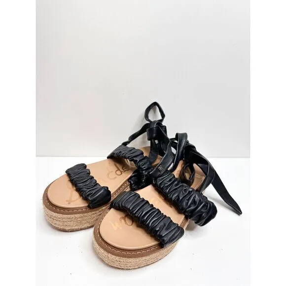 Sam Edelman Sandals Womens 9.5 Black Leather Wraparound Espadrille Platform