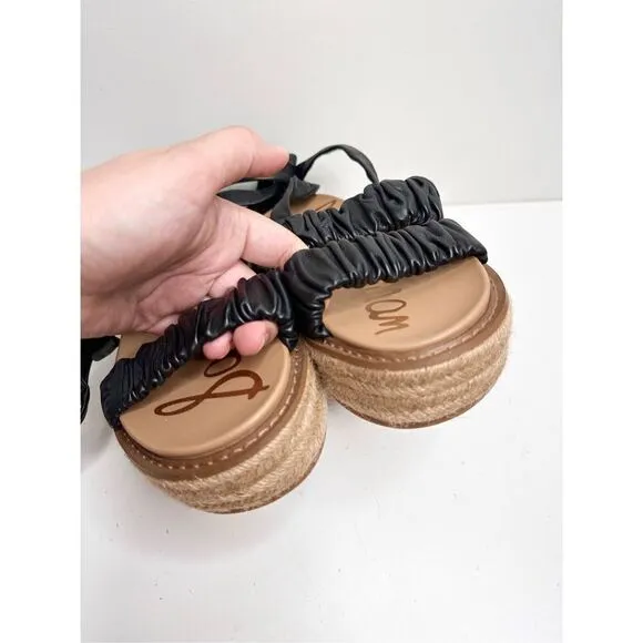 Sam Edelman Sandals Womens 9.5 Black Leather Wraparound Espadrille Platform
