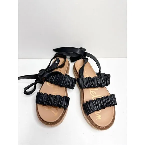 Sam Edelman Sandals Womens 9.5 Black Leather Wraparound Espadrille Platform