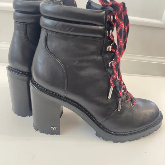 SAM EDELMAN Size 10 Black Leather Sade Lug Chunky Sole  Moto Combat Y2K Boots