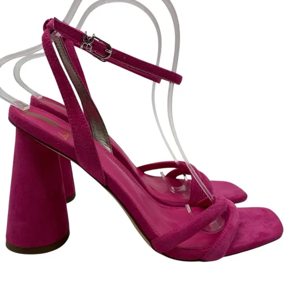 Sam Edelman Womens Shoes Kia Block Heel Sandals Sz 7.5 Pink Suede Leather Chic