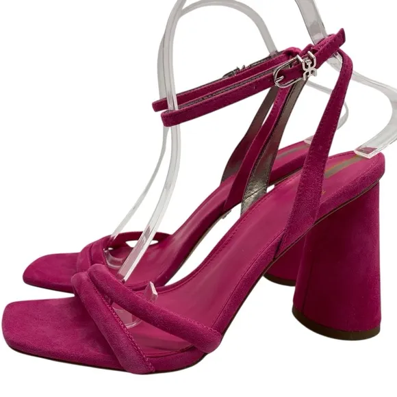 Sam Edelman Womens Shoes Kia Block Heel Sandals Sz 7.5 Pink Suede Leather Chic