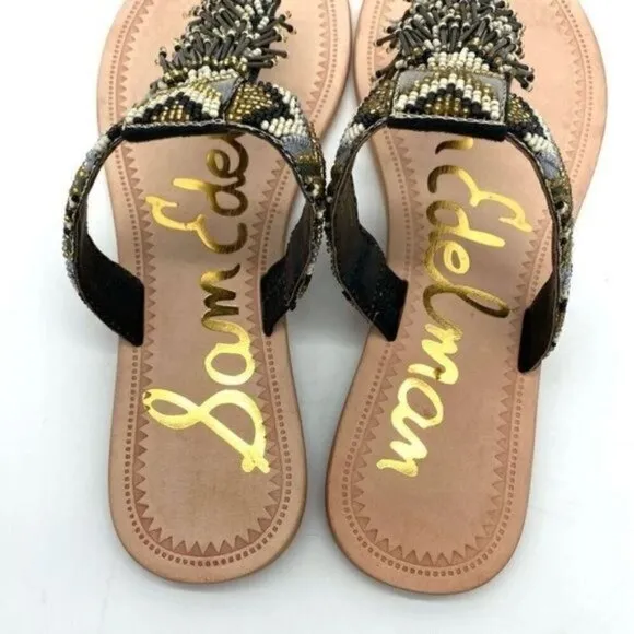Sam Edelman Anella Beaded Fringe Flat Leather Sandals
