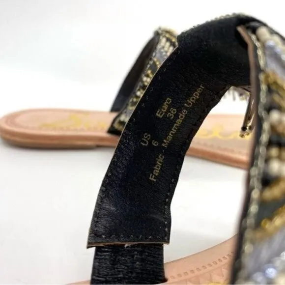 Sam Edelman Anella Beaded Fringe Flat Leather Sandals