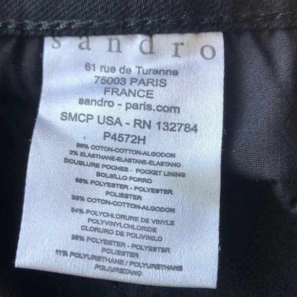 𝅺sandro Paris Leather Trim Moto Skinny Jeans Zipper Ankle Size 40