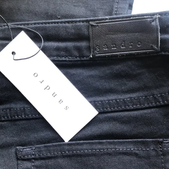 𝅺sandro Paris Leather Trim Moto Skinny Jeans Zipper Ankle Size 40