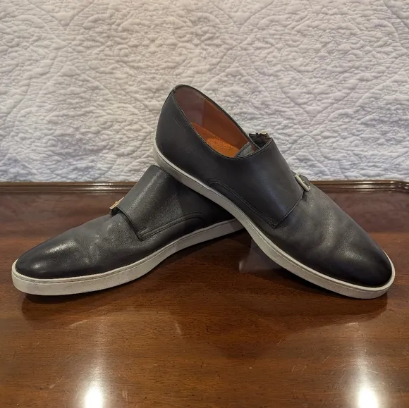 Santoni Atlantis Dark Gray Double Monk Strap Leather Sneaker 9 US