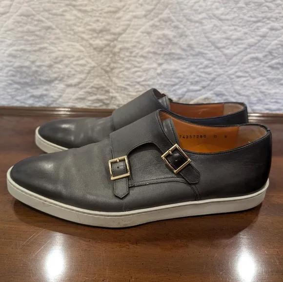 Santoni Atlantis Dark Gray Double Monk Strap Leather Sneaker 9 US