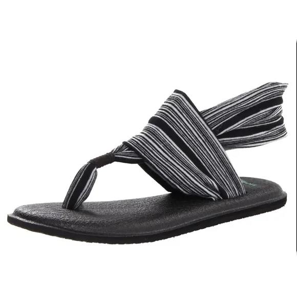 Sanuk Gray Stripe Yoga Sling 2 Prints Sandal, Women’s Size 8.