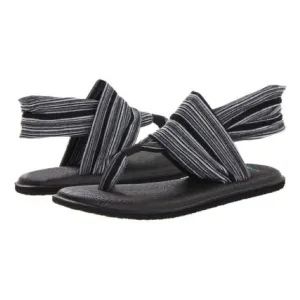 Sanuk Gray Stripe Yoga Sling 2 Prints Sandal, Women’s Size 8.