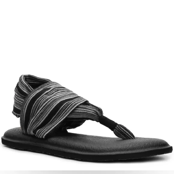 Sanuk Gray Stripe Yoga Sling 2 Prints Sandal, Women’s Size 8.