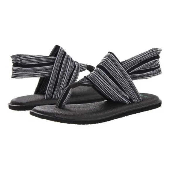 Sanuk Gray Stripe Yoga Sling 2 Prints Sandal, Women’s Size 8.