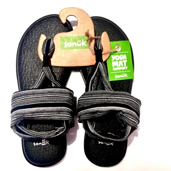 Sanuk Gray Stripe Yoga Sling 2 Prints Sandal, Women’s Size 8.