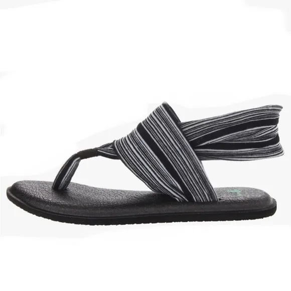 Sanuk Gray Stripe Yoga Sling 2 Prints Sandal, Women’s Size 8.