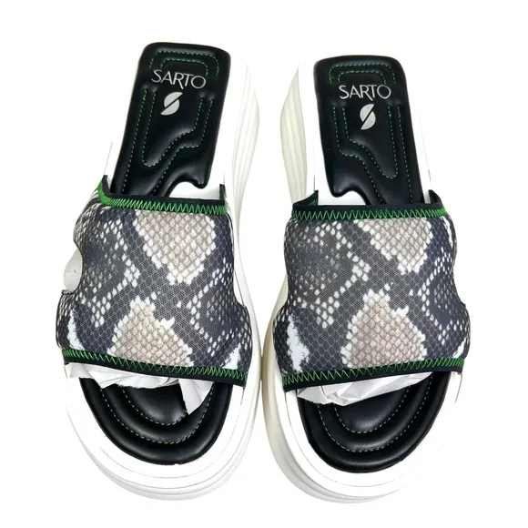 SARTO Franco Sarto Womens Platform Slide Sandals Vina Snake Fabric Gray Sz 9.5M