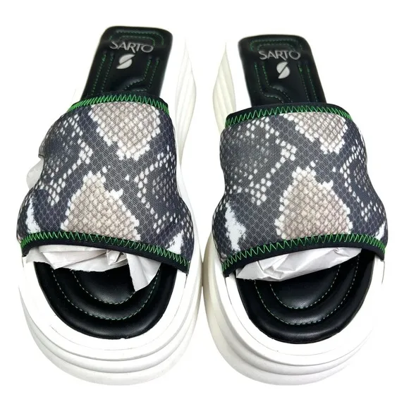 SARTO Franco Sarto Womens Platform Slide Sandals Vina Snake Fabric Gray Sz 9.5M