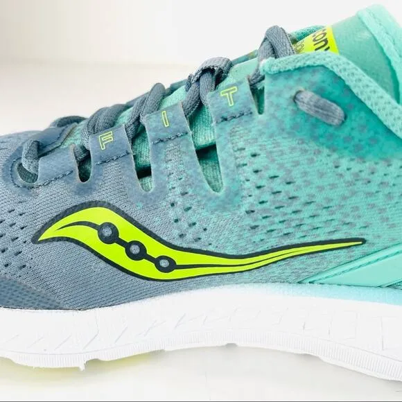 SAUCONY EVERUN FREEDOM ISO FIT GREEN &amp; GRAY RUNNING SHOES ATHLEISURE SNEAKERS