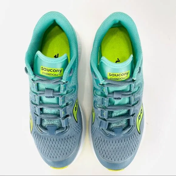 SAUCONY EVERUN FREEDOM ISO FIT GREEN &amp; GRAY RUNNING SHOES ATHLEISURE SNEAKERS