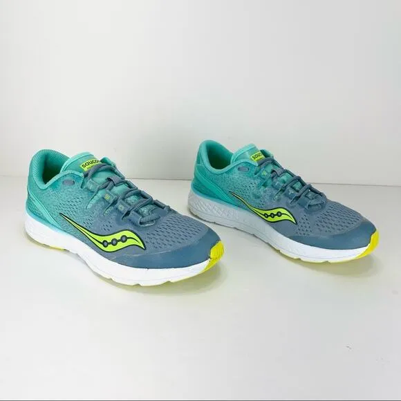 SAUCONY EVERUN FREEDOM ISO FIT GREEN &amp; GRAY RUNNING SHOES ATHLEISURE SNEAKERS