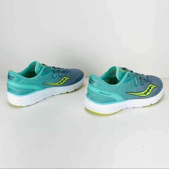 SAUCONY EVERUN FREEDOM ISO FIT GREEN &amp; GRAY RUNNING SHOES ATHLEISURE SNEAKERS