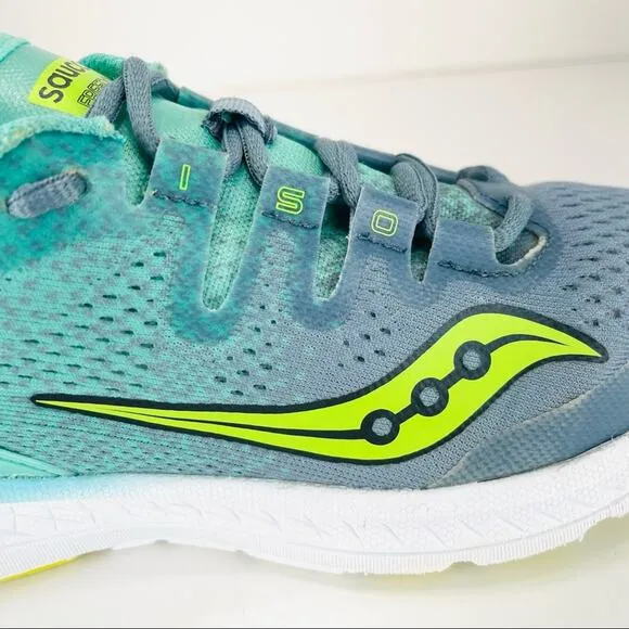 SAUCONY EVERUN FREEDOM ISO FIT GREEN &amp; GRAY RUNNING SHOES ATHLEISURE SNEAKERS
