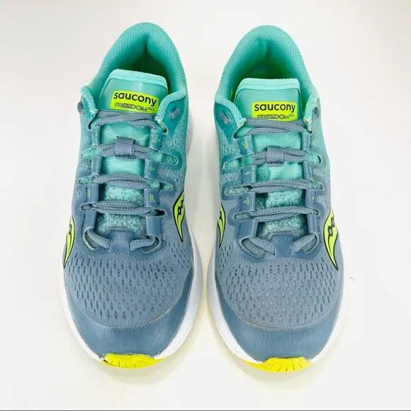 SAUCONY EVERUN FREEDOM ISO FIT GREEN &amp; GRAY RUNNING SHOES ATHLEISURE SNEAKERS