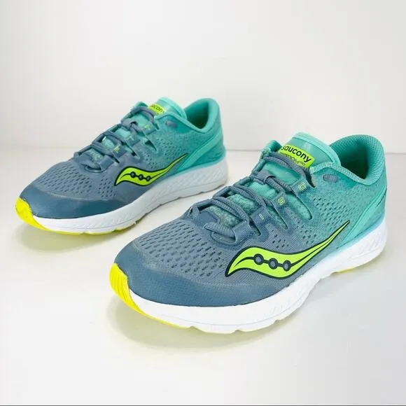 SAUCONY EVERUN FREEDOM ISO FIT GREEN &amp; GRAY RUNNING SHOES ATHLEISURE SNEAKERS