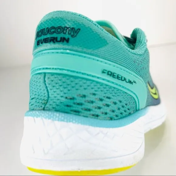SAUCONY EVERUN FREEDOM ISO FIT GREEN &amp; GRAY RUNNING SHOES ATHLEISURE SNEAKERS
