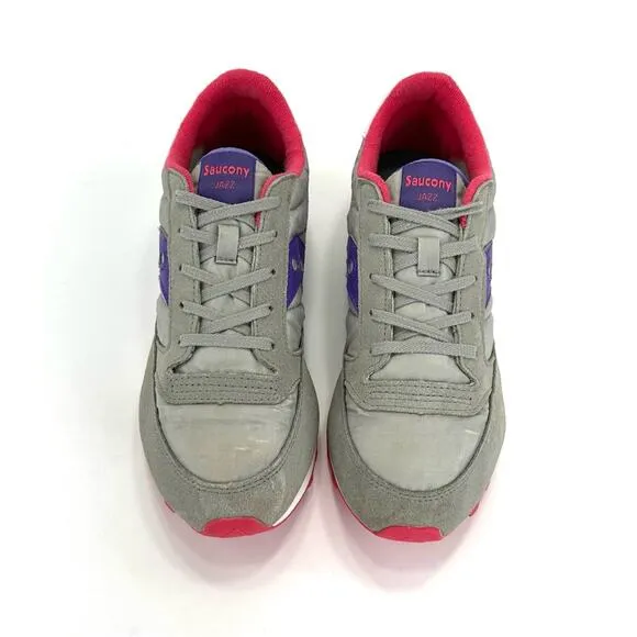 SAUCONY JAZZ ORIGINAL GRAY PURPLE PINK &amp; WHITE SUEDE LEATHER ATHLEISURE SNEAKERS