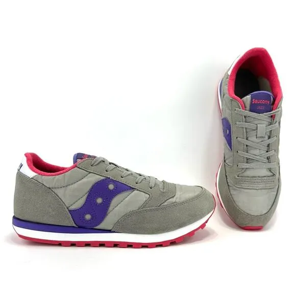 SAUCONY JAZZ ORIGINAL GRAY PURPLE PINK &amp; WHITE SUEDE LEATHER ATHLEISURE SNEAKERS