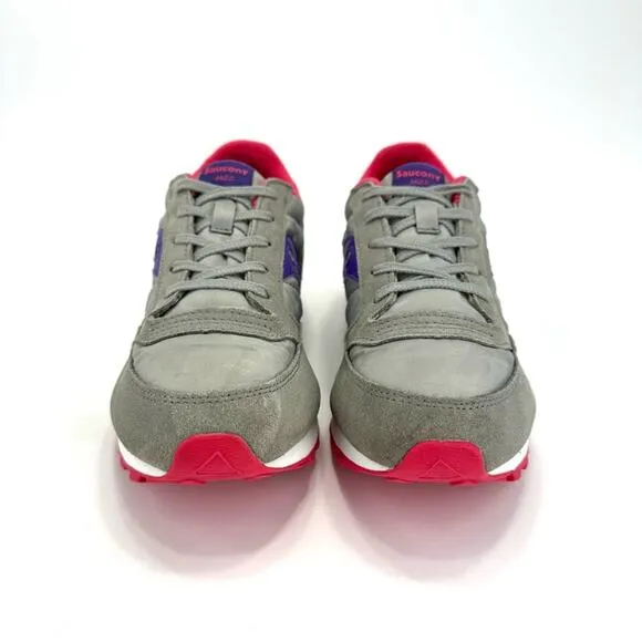 SAUCONY JAZZ ORIGINAL GRAY PURPLE PINK &amp; WHITE SUEDE LEATHER ATHLEISURE SNEAKERS