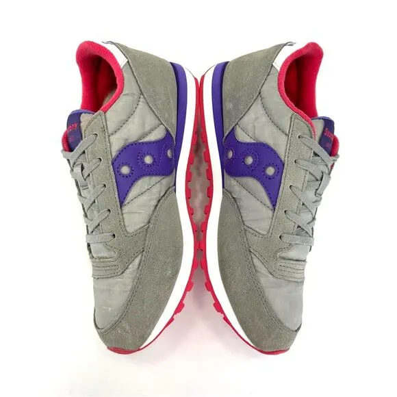 SAUCONY JAZZ ORIGINAL GRAY PURPLE PINK &amp; WHITE SUEDE LEATHER ATHLEISURE SNEAKERS