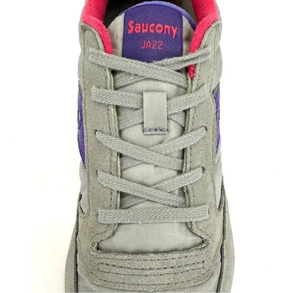 SAUCONY JAZZ ORIGINAL GRAY PURPLE PINK &amp; WHITE SUEDE LEATHER ATHLEISURE SNEAKERS