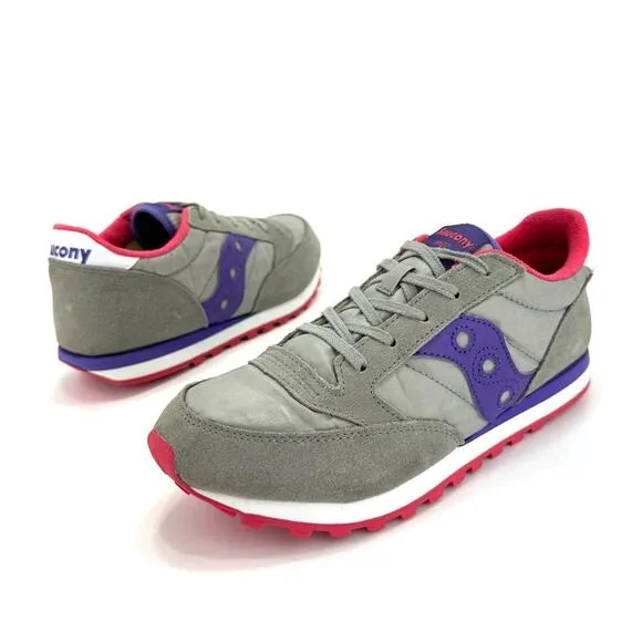 SAUCONY JAZZ ORIGINAL GRAY PURPLE PINK &amp; WHITE SUEDE LEATHER ATHLEISURE SNEAKERS