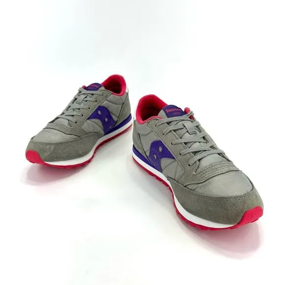 SAUCONY JAZZ ORIGINAL GRAY PURPLE PINK &amp; WHITE SUEDE LEATHER ATHLEISURE SNEAKERS