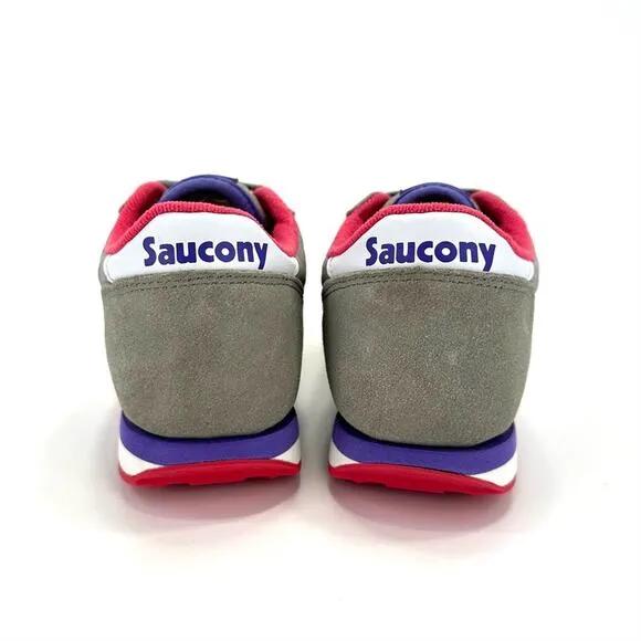 SAUCONY JAZZ ORIGINAL GRAY PURPLE PINK &amp; WHITE SUEDE LEATHER ATHLEISURE SNEAKERS