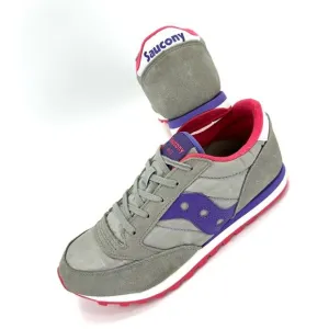 SAUCONY JAZZ ORIGINAL GRAY PURPLE PINK &amp; WHITE SUEDE LEATHER ATHLEISURE SNEAKERS
