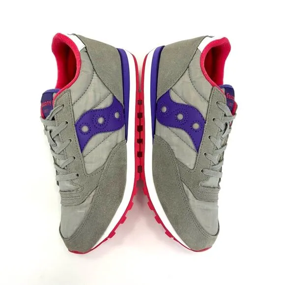 SAUCONY JAZZ ORIGINAL GRAY PURPLE PINK &amp; WHITE SUEDE LEATHER ATHLEISURE SNEAKERS