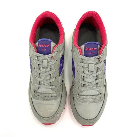 SAUCONY JAZZ ORIGINAL GRAY PURPLE PINK &amp; WHITE SUEDE LEATHER ATHLEISURE SNEAKERS