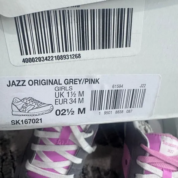 Saucony Kids Originals Jazz Original (Gray/Pink) Girls Shoes 2.5 NWT