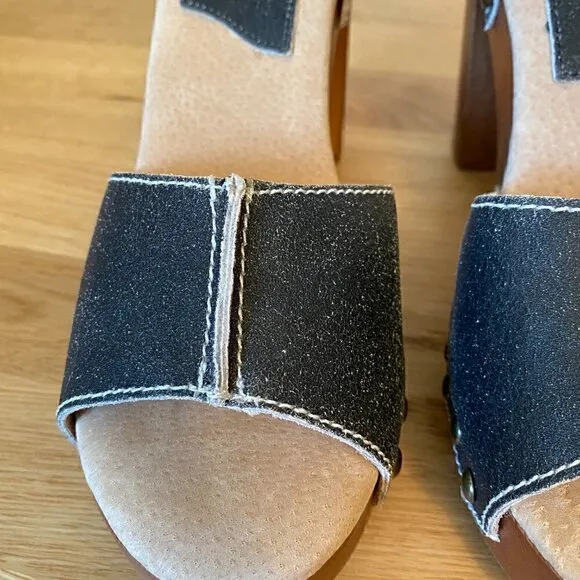 Sbicca Womens Nansa Black Distressed Leather Heel Sandals Shoes New Size 8