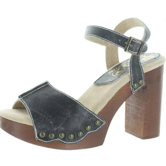 Sbicca Womens Nansa Black Distressed Leather Heel Sandals Shoes New Size 8